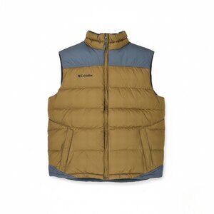 Columbia Mens Blue & Brown Puffer Vest Winter Outerwear Quilted Zip-Up Size L